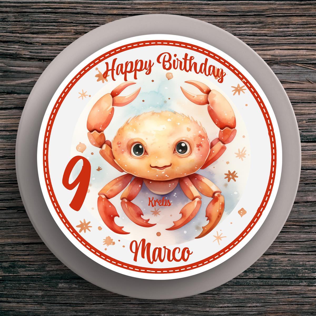 Tortenaufleger Geburtstag Sternzeichen Krebs #1 Name & Zahl (20cm) Fondant Papier