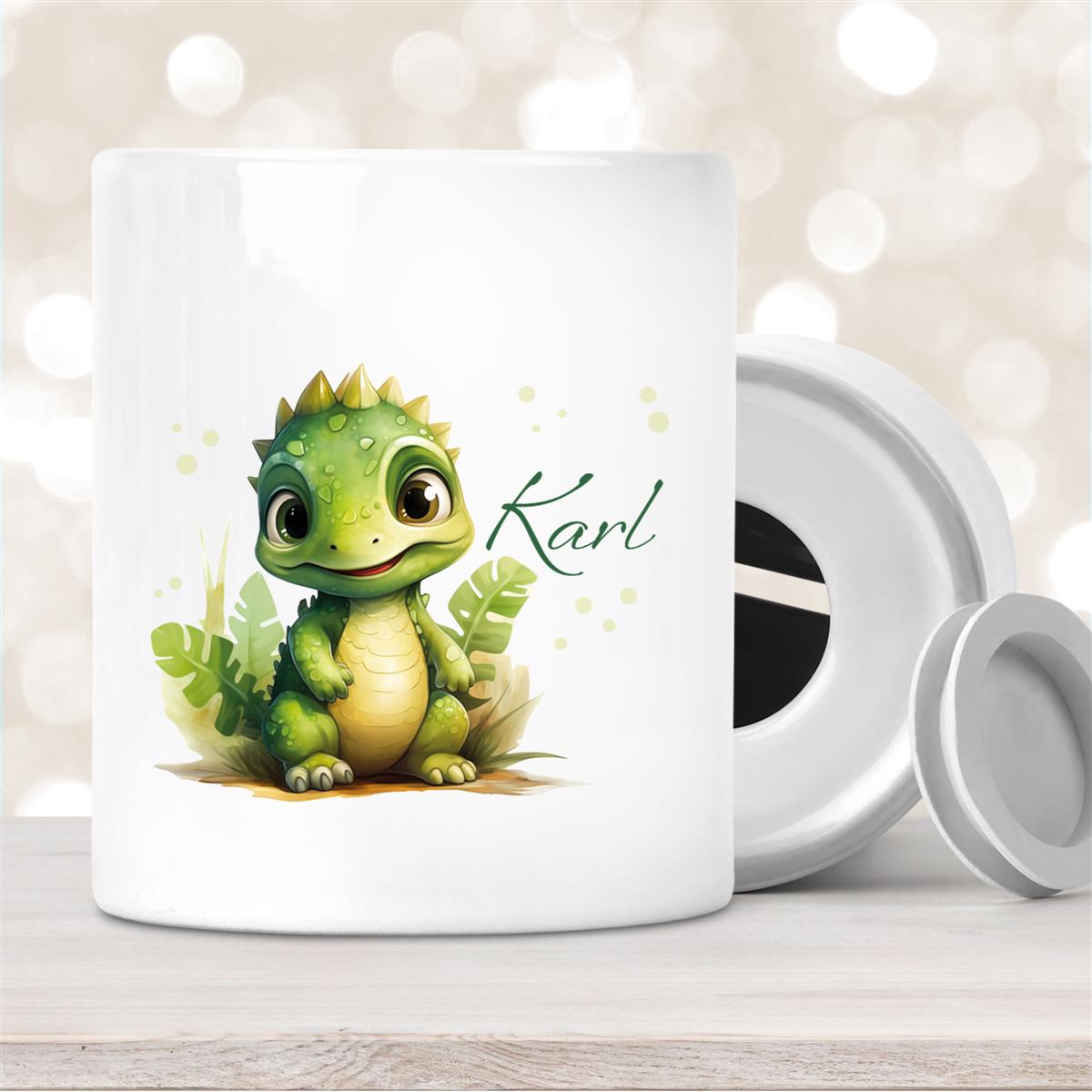 Spardose mit Wunschname Dino #16 personalisiert