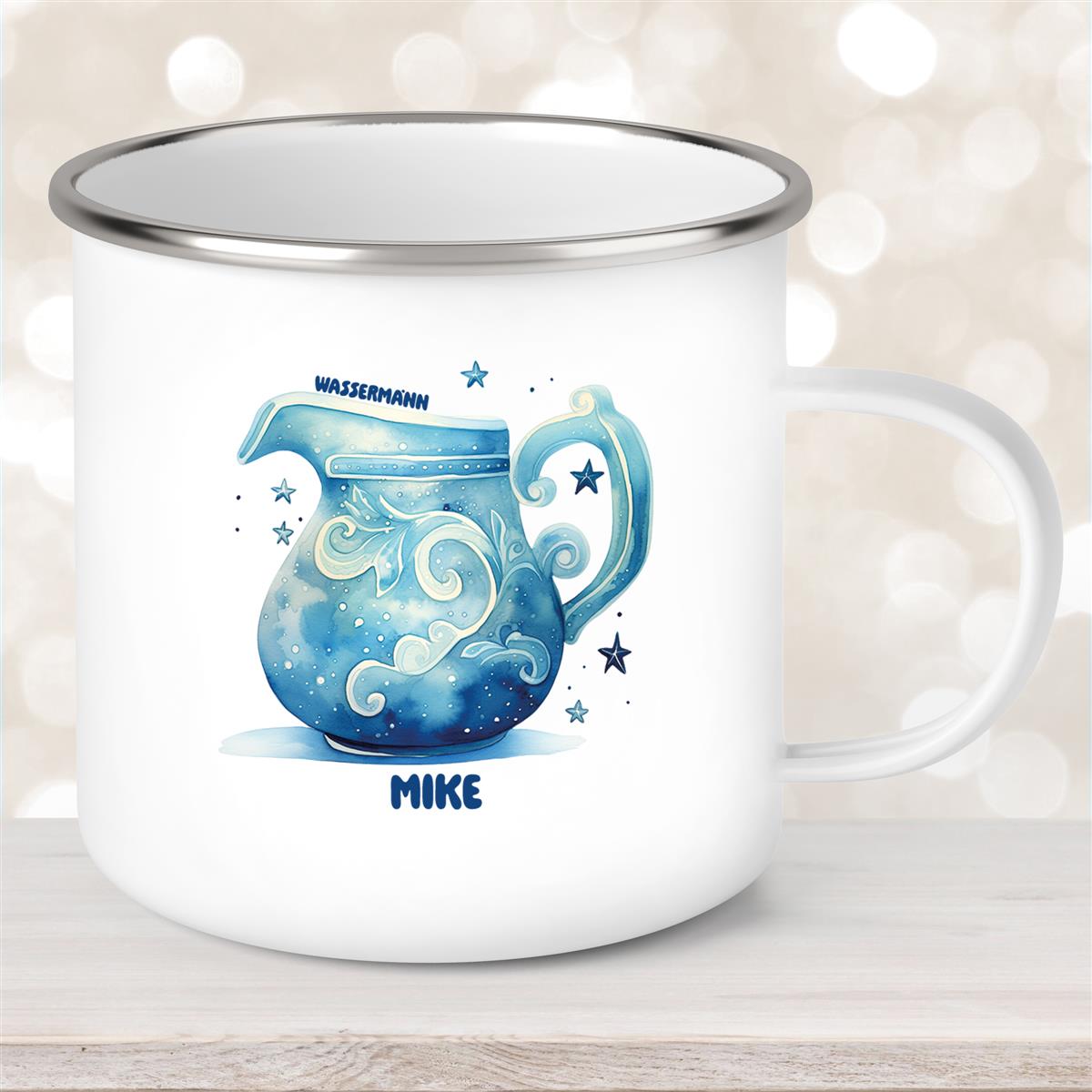 Tasse Sternzeichen Kinder Wassermann #1 Wunschname Emaille Kinderbecher personalisiert