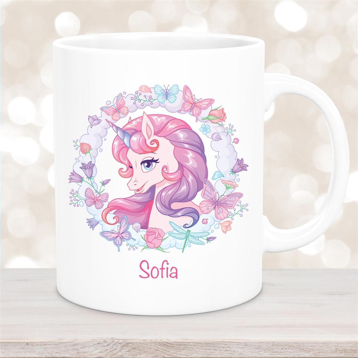 Tasse Wunschname Einhorn #1 Keramik Kinderbecher personalisiert Weiß