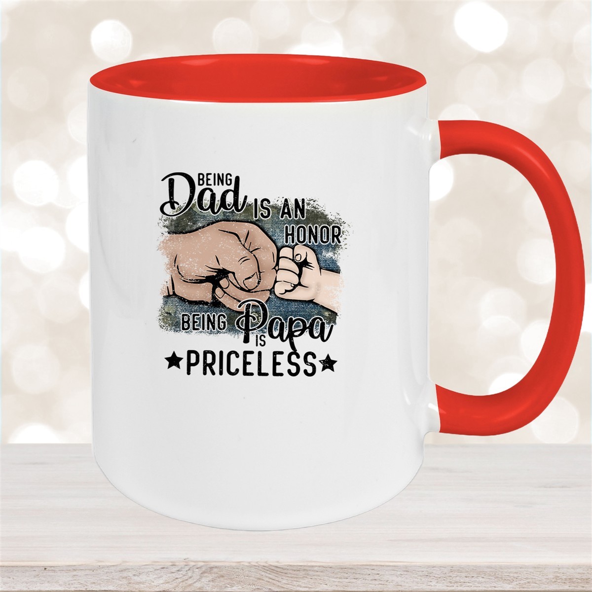 Tasse Vatertag #4 "Being Papa is Priceless" Wunschnamen Keramik Personalisiert versch. Farben