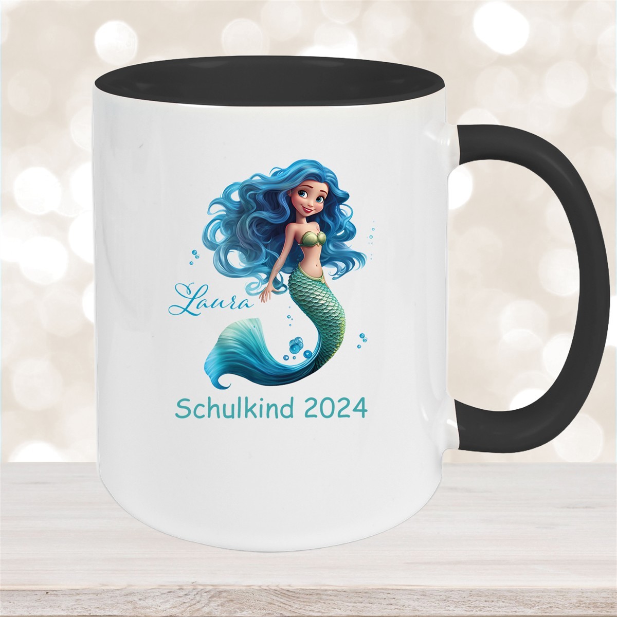 Tasse Schulkind #10 Wunschname Meerjungfrau #1 Keramik Kinderbecher Personalisiert versch. Farben