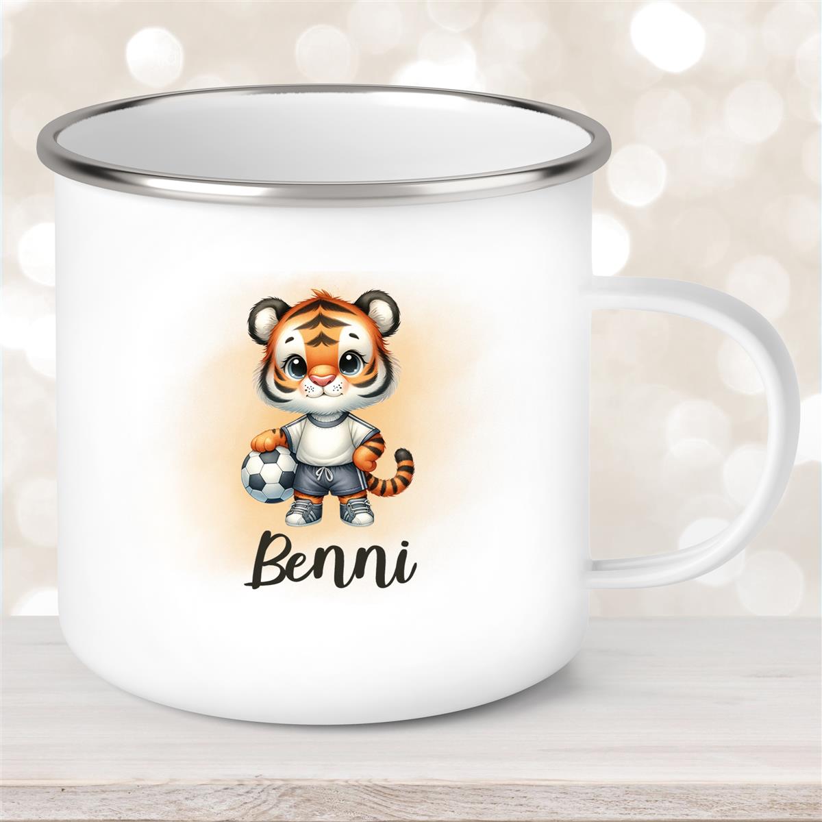 Tasse Fußball #16 Wunschname Emaille Kinderbecher personalisiert