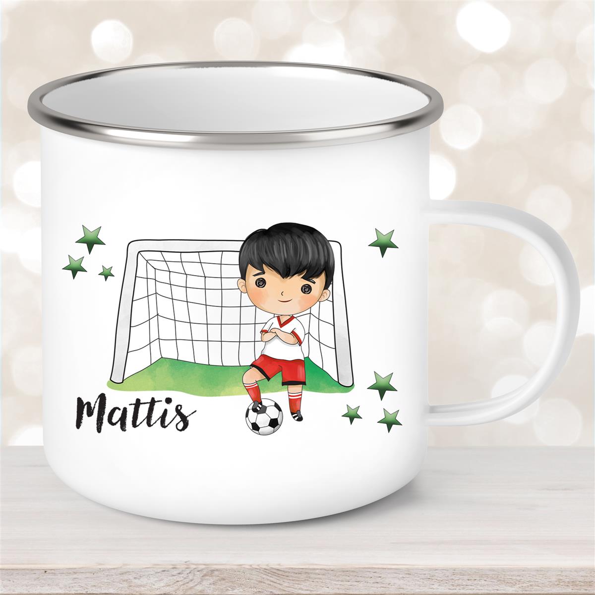 Tasse Fußball #2 Wunschname Emaille Kinderbecher personalisiert