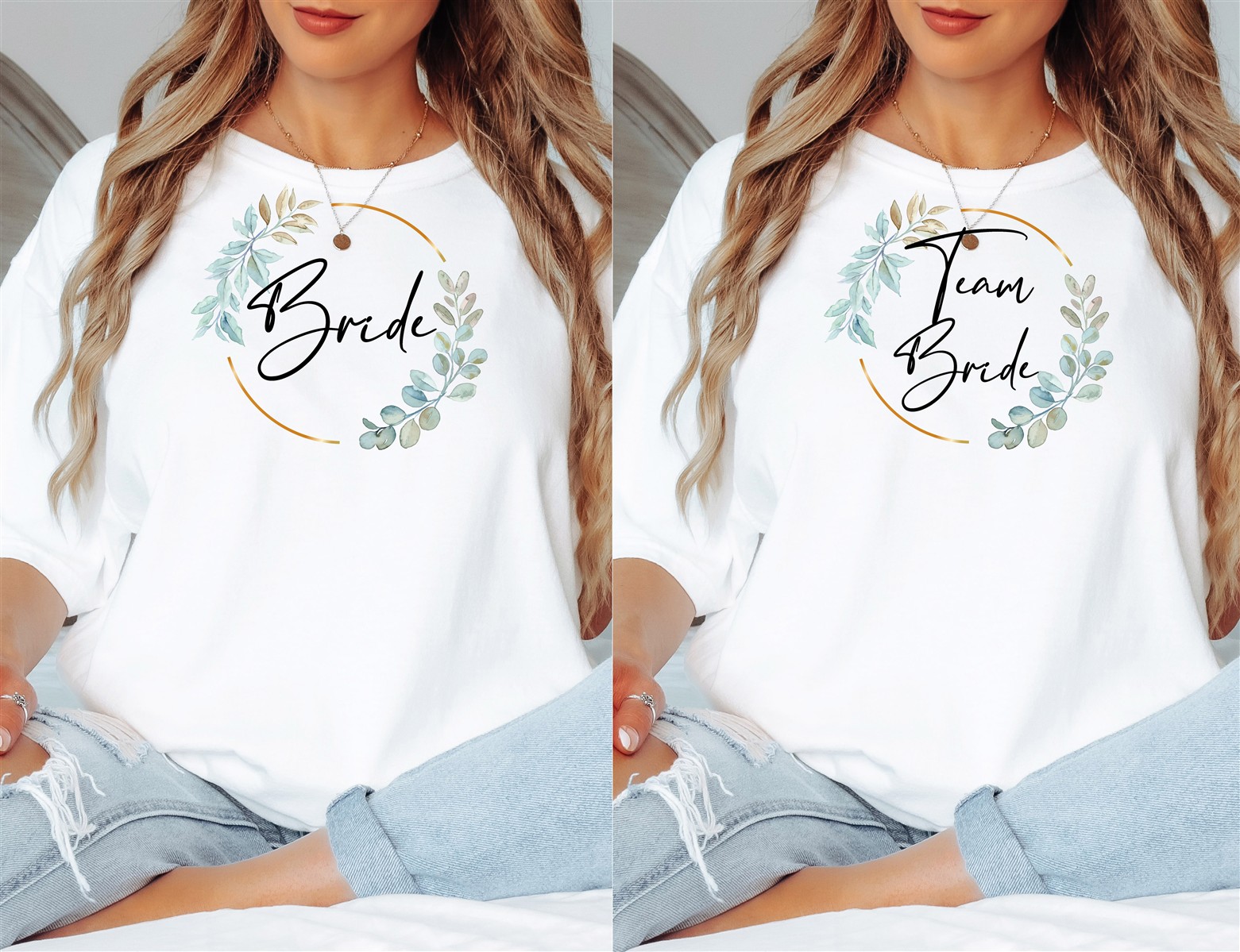 T-Shirt Bride & Team-Bride #02-Eukalyptus – Damen-Shirt für den Junggesellinnenabschied