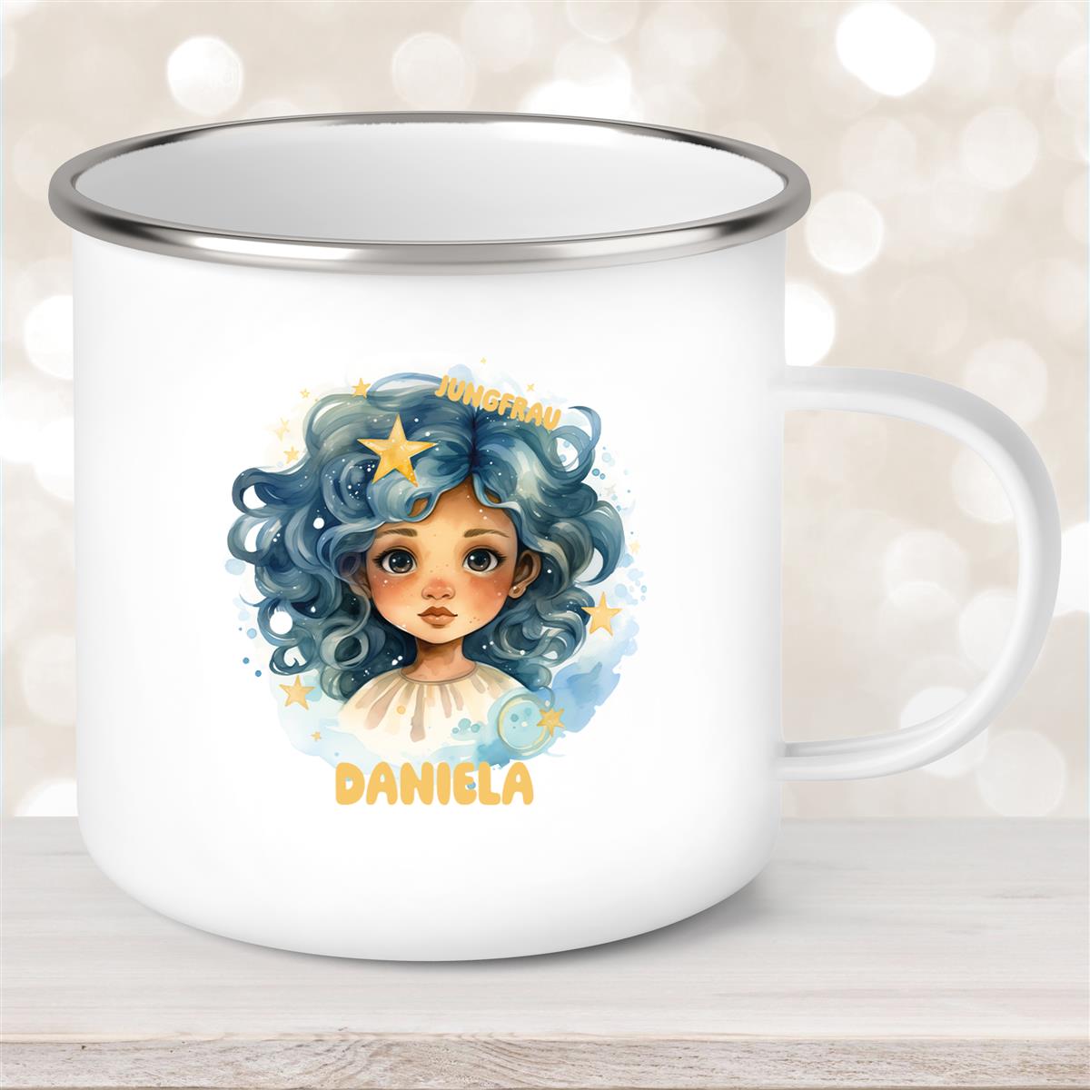 Tasse Sternzeichen Kinder Jungfrau #1 Wunschname Emaille Kinderbecher personalisiert
