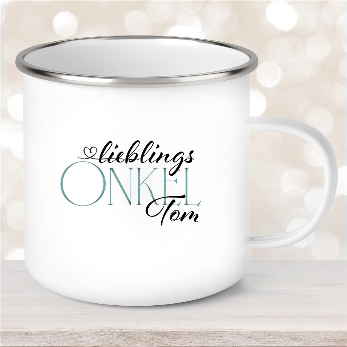 Tasse Wunschname Lieblings-Onkel #1 Emaille personalisiert