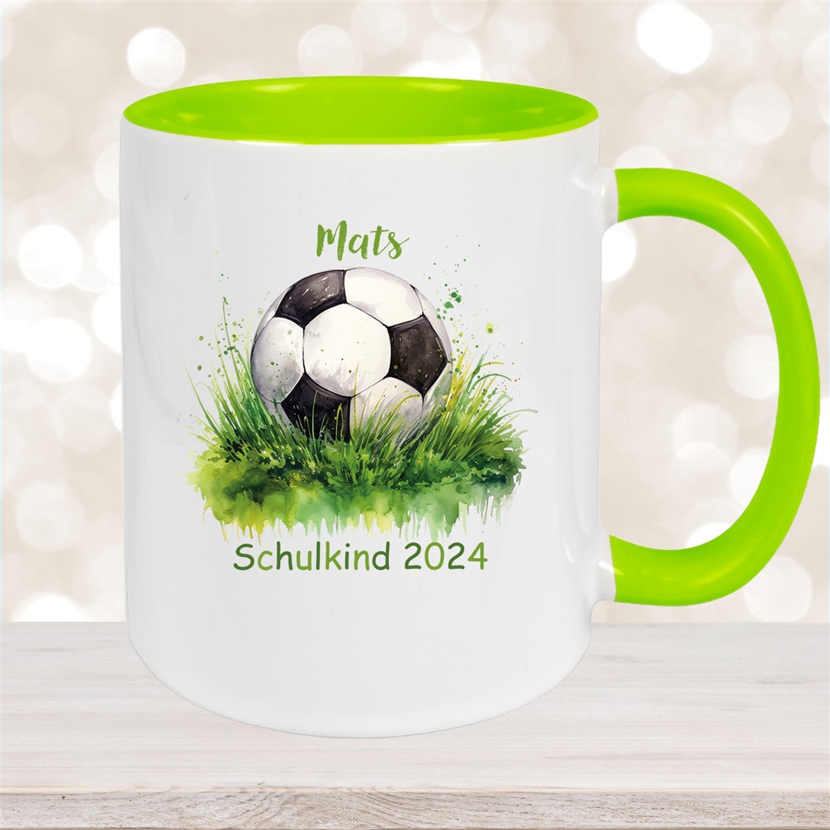 Tasse Schulkind #12 Wunschname Fußball#1 Keramik Kinderbecher Personalisiert versch. Farben