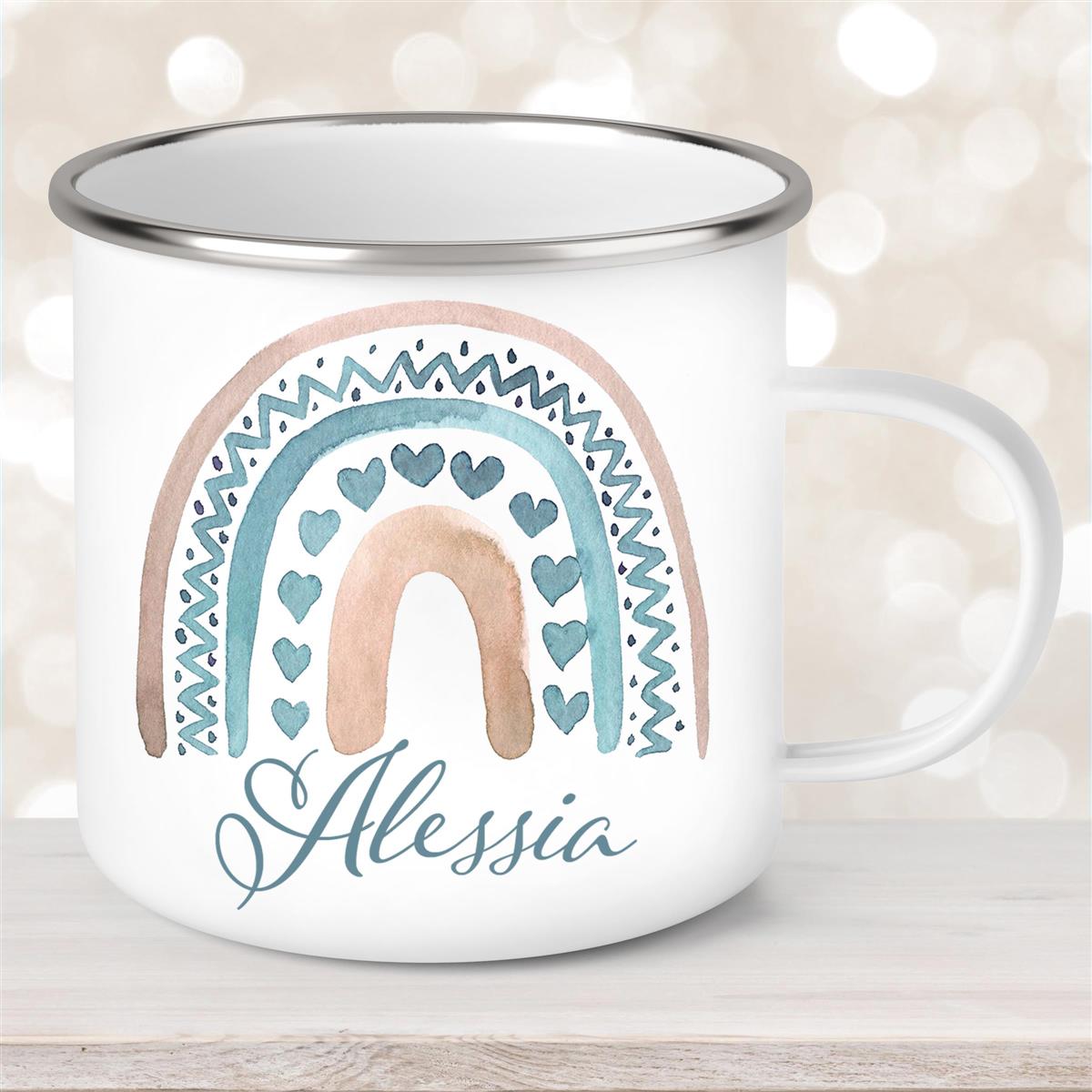 Tasse Wunschname Regenbogen #5 Emaille Kinderbecher