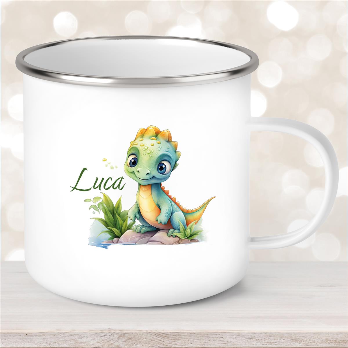 Tasse Wunschname Dino #11 Emaille Kinderbecher