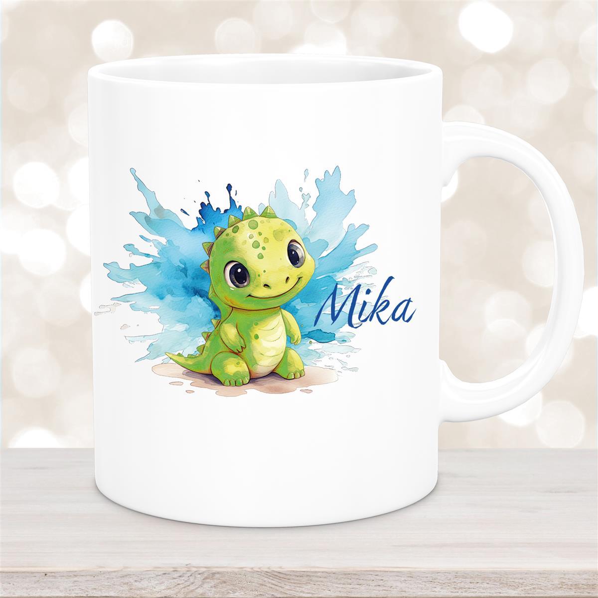 Tasse Dino #12 Wunschname Keramik Kinderbecher Personalisiert versch. Farben