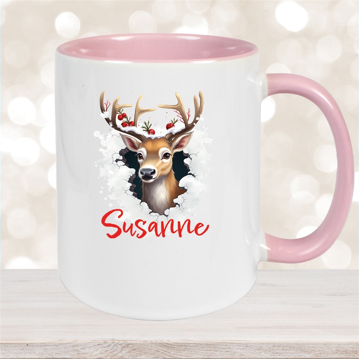Tasse Wunschname Christmas Rentier #2 Keramik Kinderbecher versch. Farben
