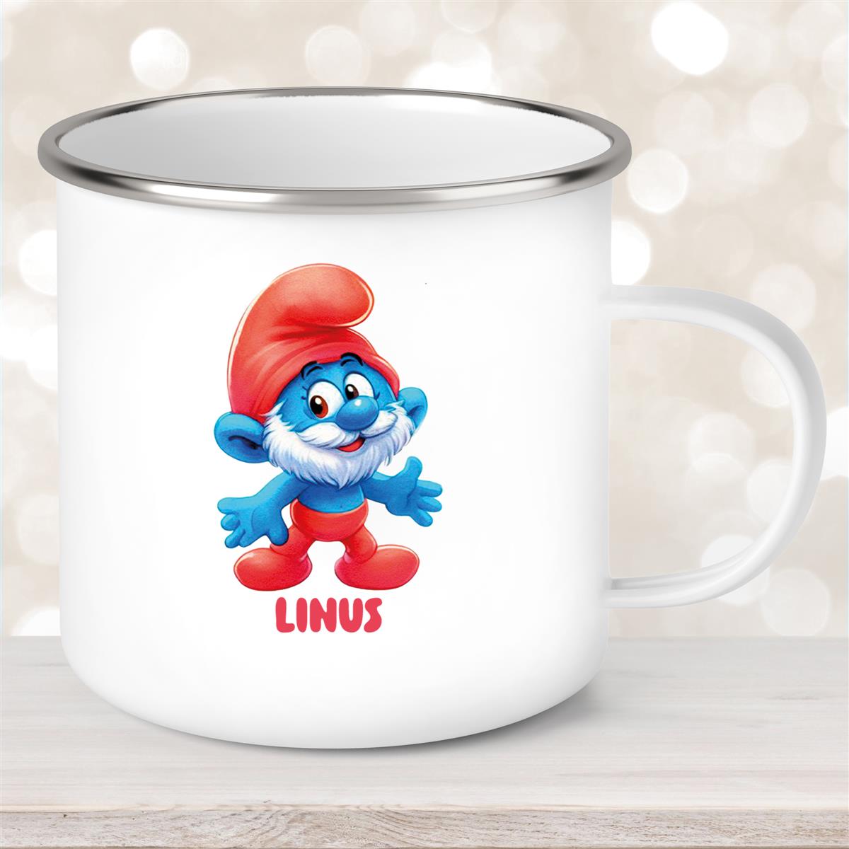 Tasse Kinder  Schlumpf #4 Papa Schlumpf Wunschname Emaille Kinderbecher personalisiert