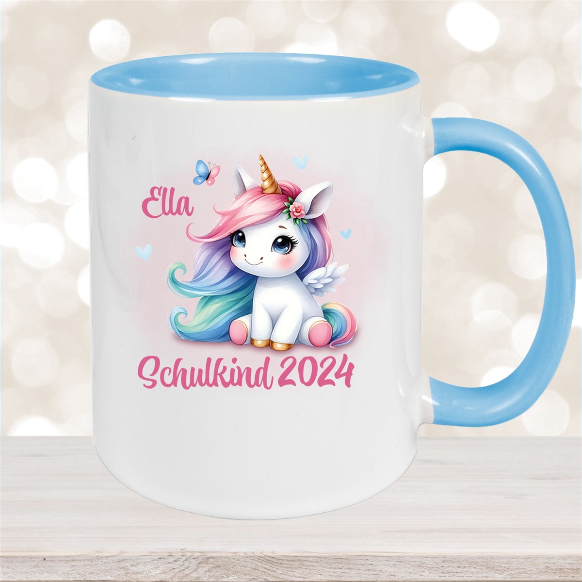 Tasse Schulkind #09 Wunschname Einhorn #2 Keramik Kinderbecher Personalisiert versch. Farben