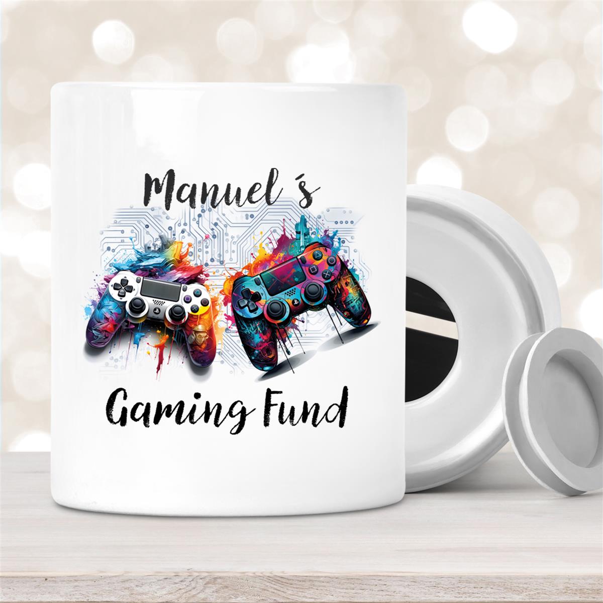 Spardose mit Wunschname Gamer #1, Controller, Gamer Fund, Personalisiert