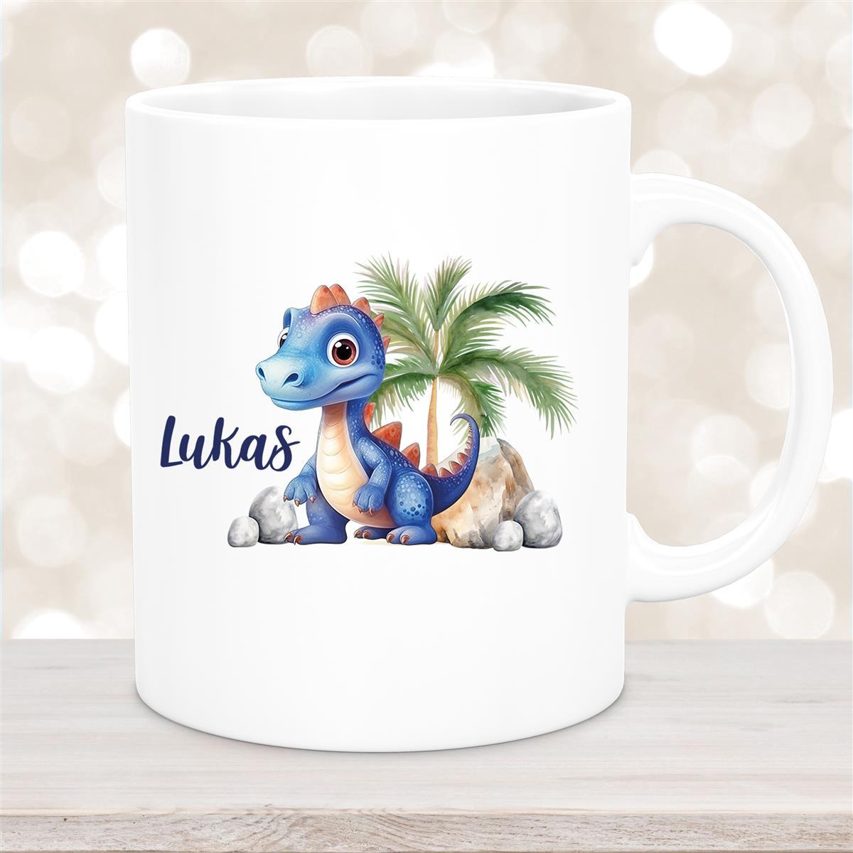Tasse Dino #8 Wunschname Keramik Kinderbecher Personalisiert versch. Farben