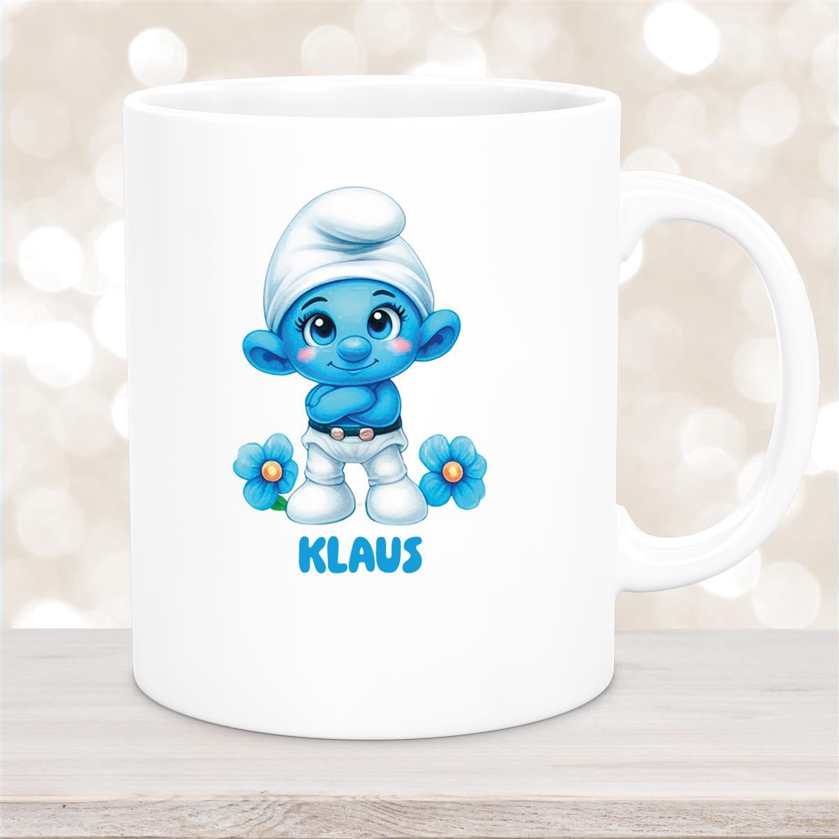Tasse Kinder Schlumpf #3 Wunschname Keramik Kinderbecher personalisiert versch. Farben