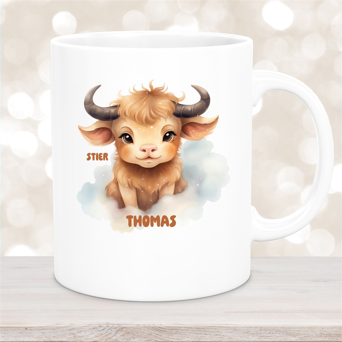 Tasse Sternzeichen Kinder Stier #1 Wunschname Keramik Kinderbecher personalisiert versch. Farben