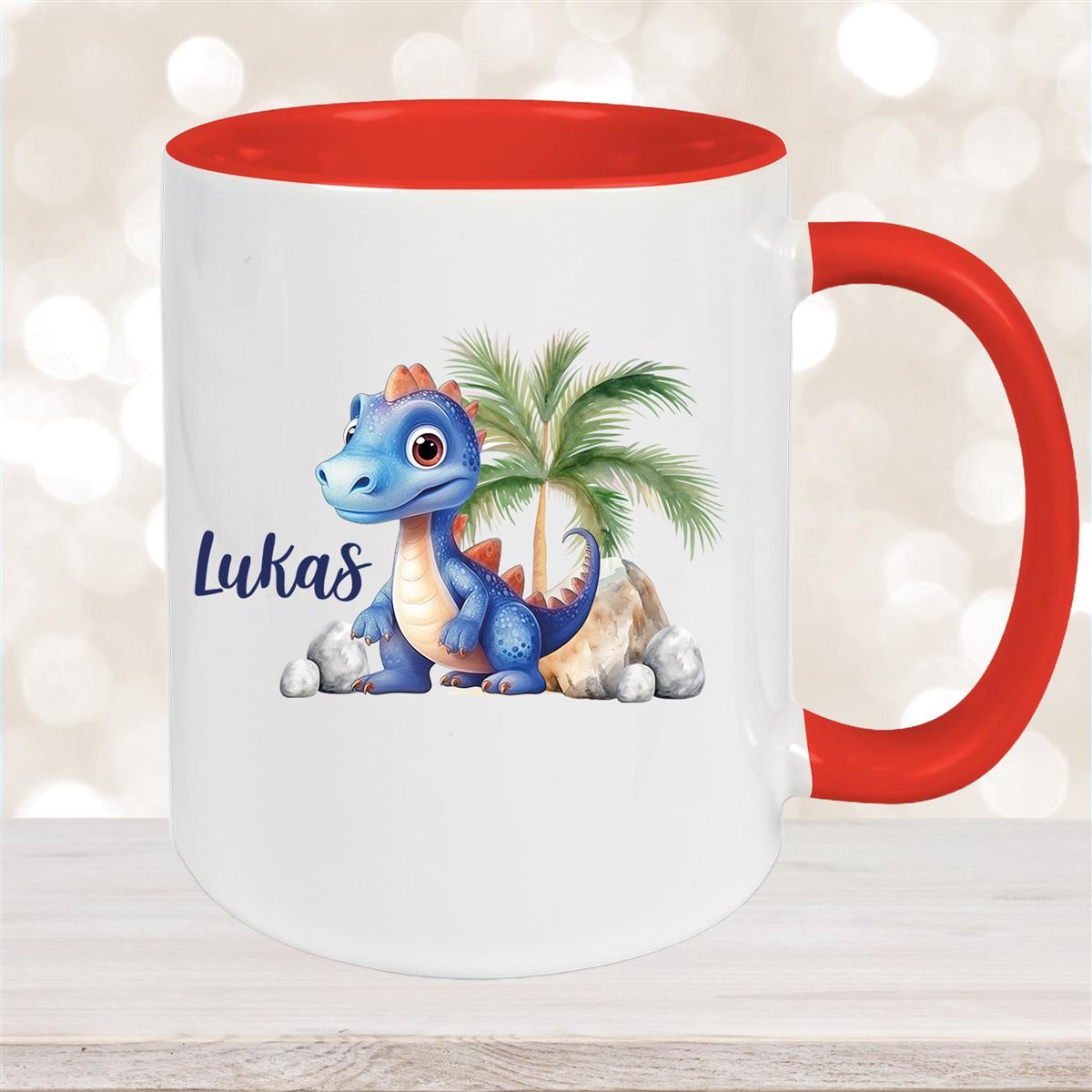 Tasse Dino #8 Wunschname Keramik Kinderbecher Personalisiert versch. Farben
