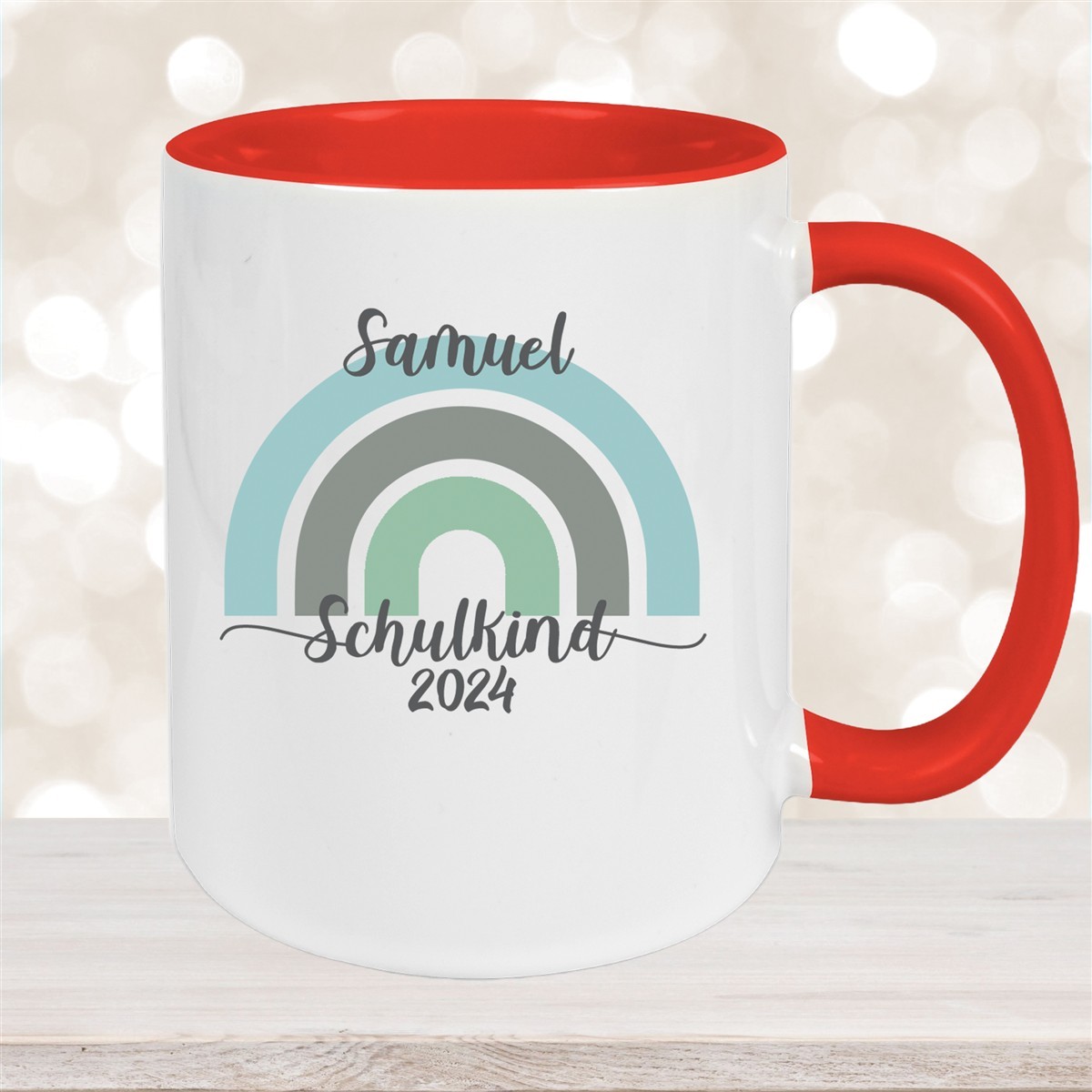 Tasse Schulkind #05 Wunschname Rainbow Keramik Kinderbecher Personalisiert versch. Farben