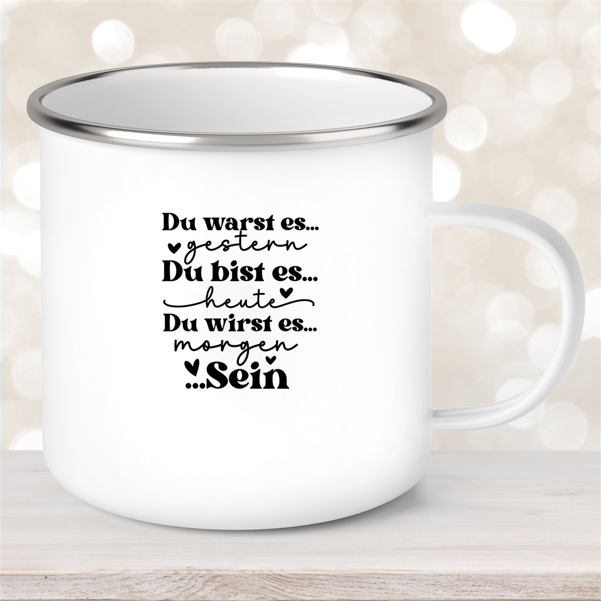 Tasse Spruch "Du bist es" Valentinstag #12 Wunschnamen Emaille personalisiert 