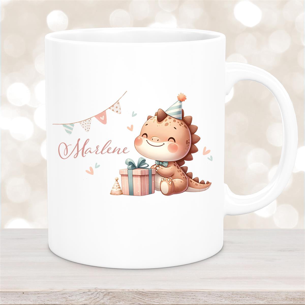Tasse Dino #18 Wunschname Keramik Kinderbecher Personalisiert versch. Farben