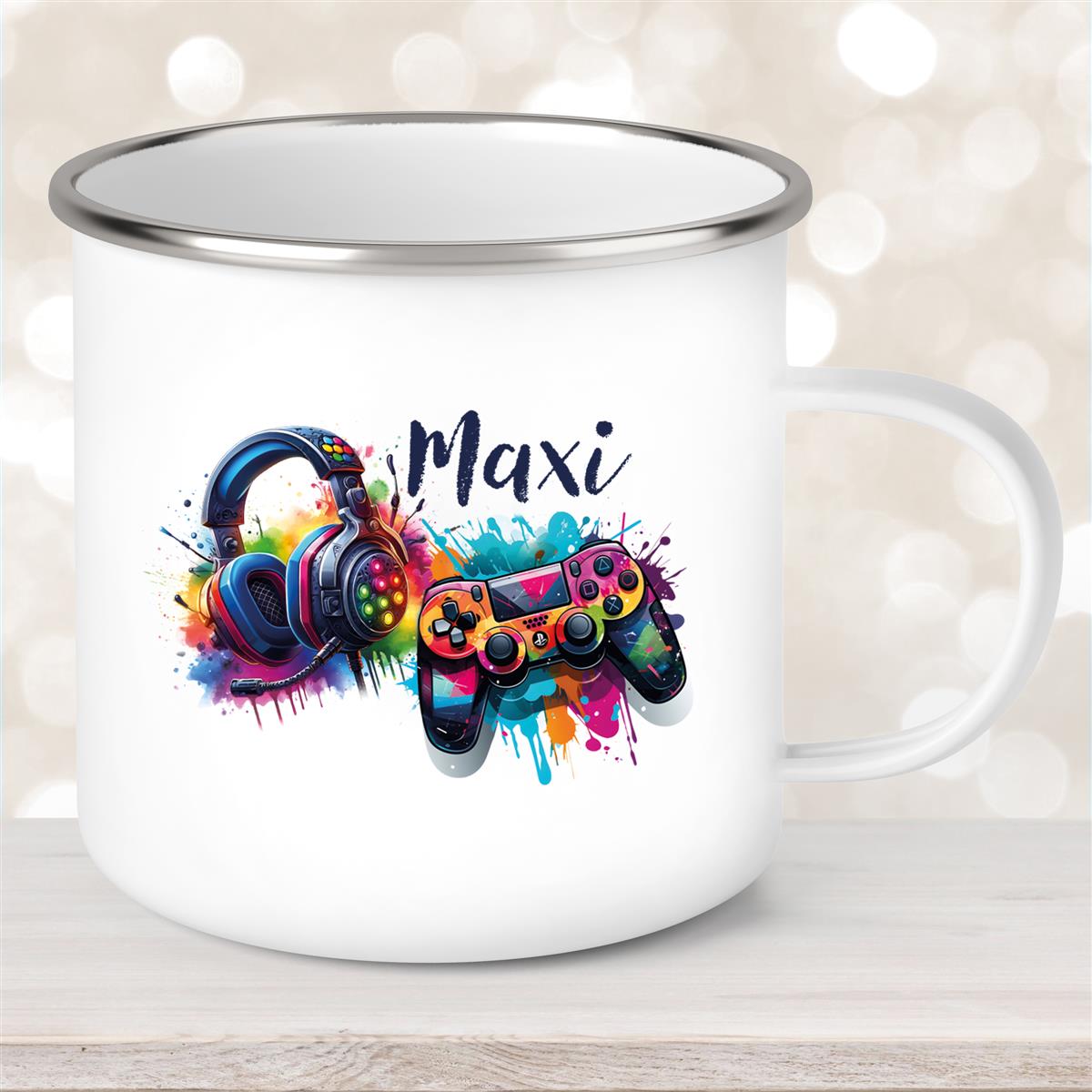 Tasse Gamer #3 Wunschname Emaille Kinderbecher personalisiert
