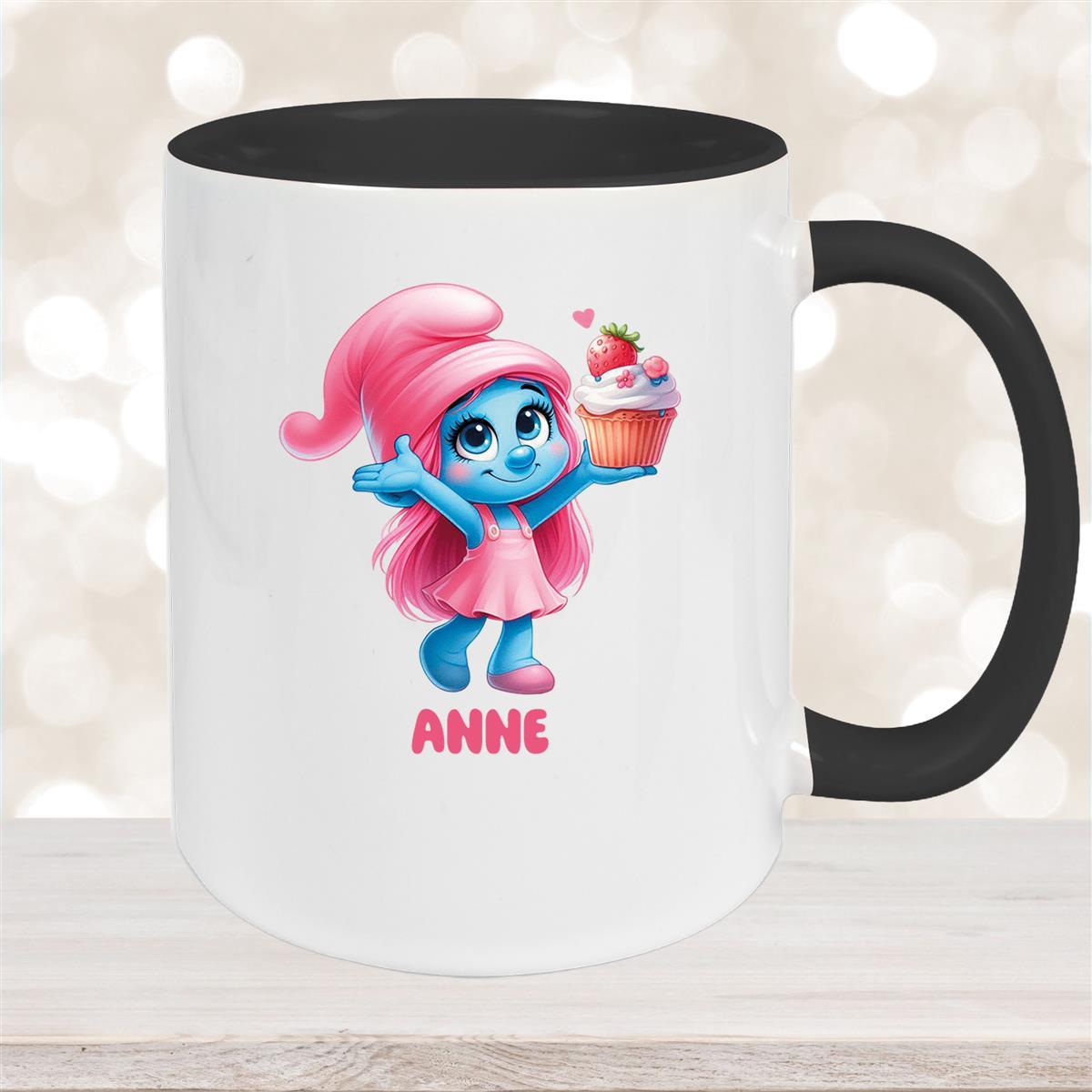 Tasse Kinder Schlumpf #2 mit Muffin Wunschname Keramik Kinderbecher personalisiert versch. Farben