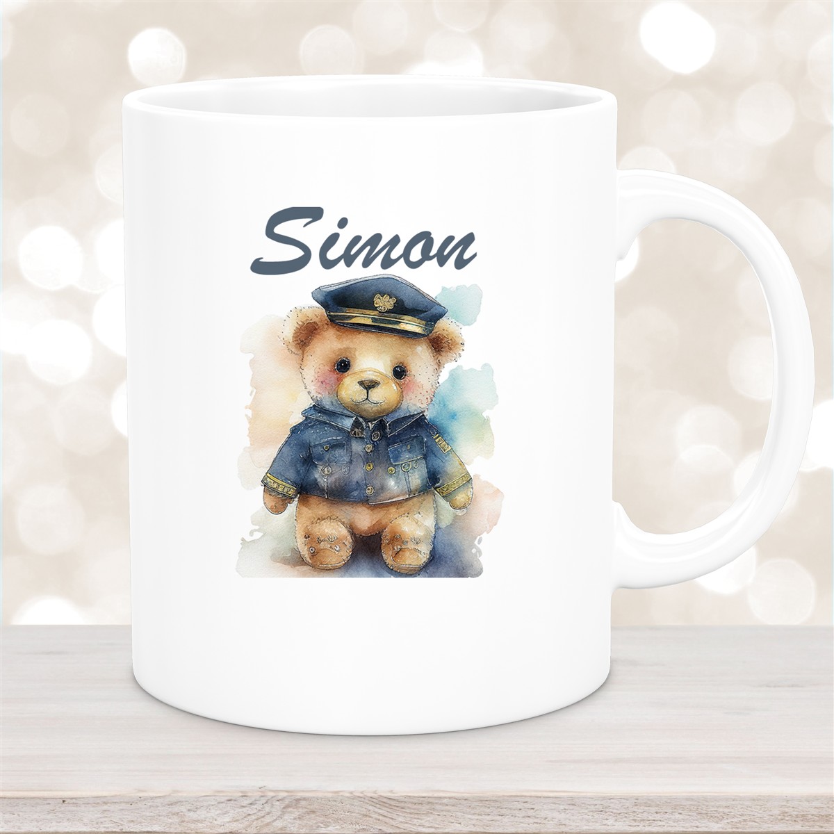 Tasse Polizei Teddy #1 Wunschname Keramik Kinderbecher personalisiert versch. Farben