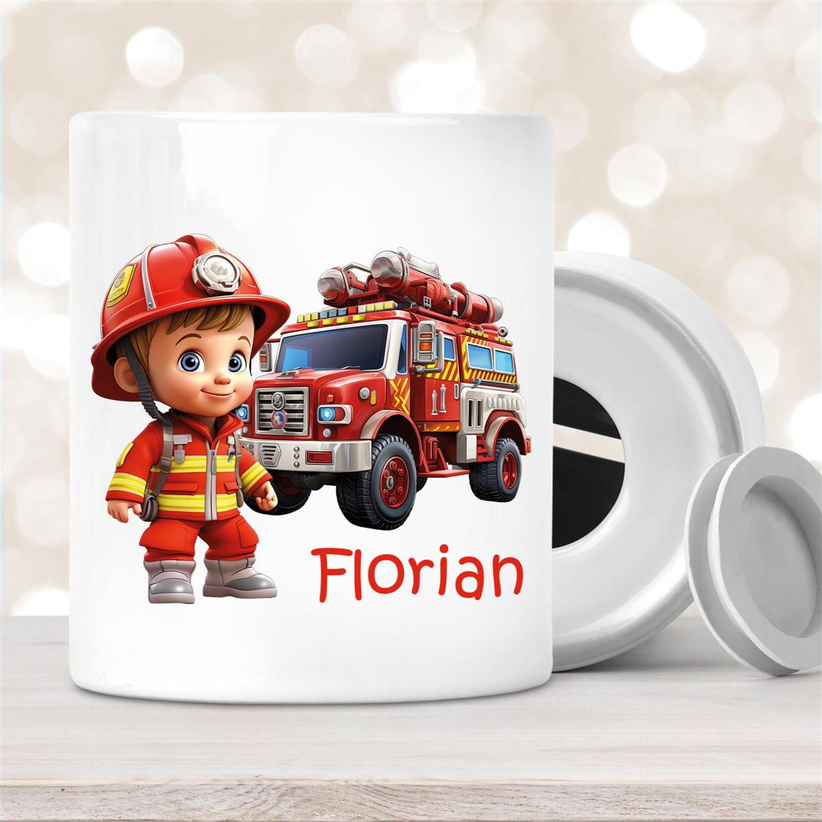 Spardose mit  Wunschname Feuerwehr #2 personalisiert