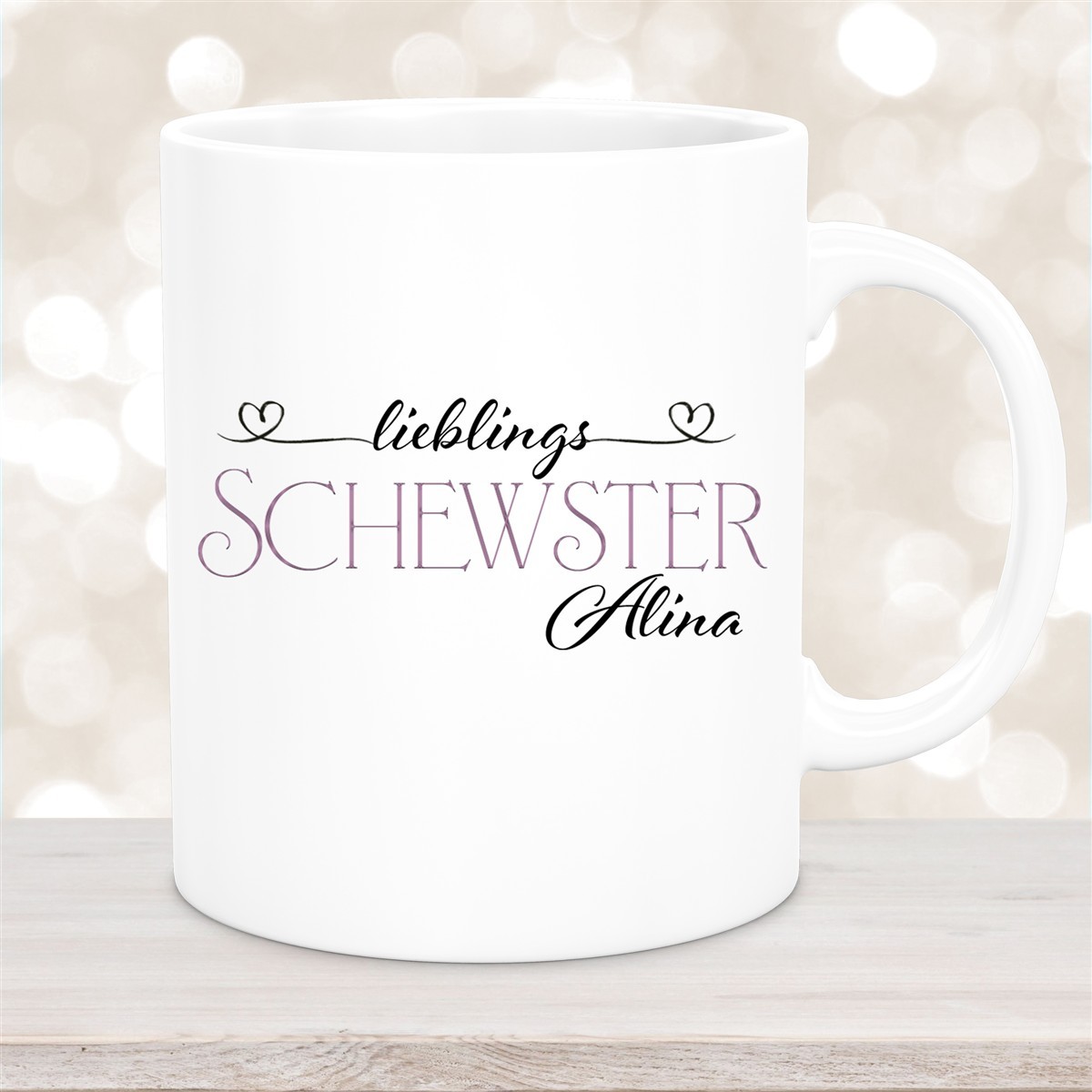 Tasse Wunschname Lieblings-Schwester #1 personalisiert Keramik Becher versch. Farben