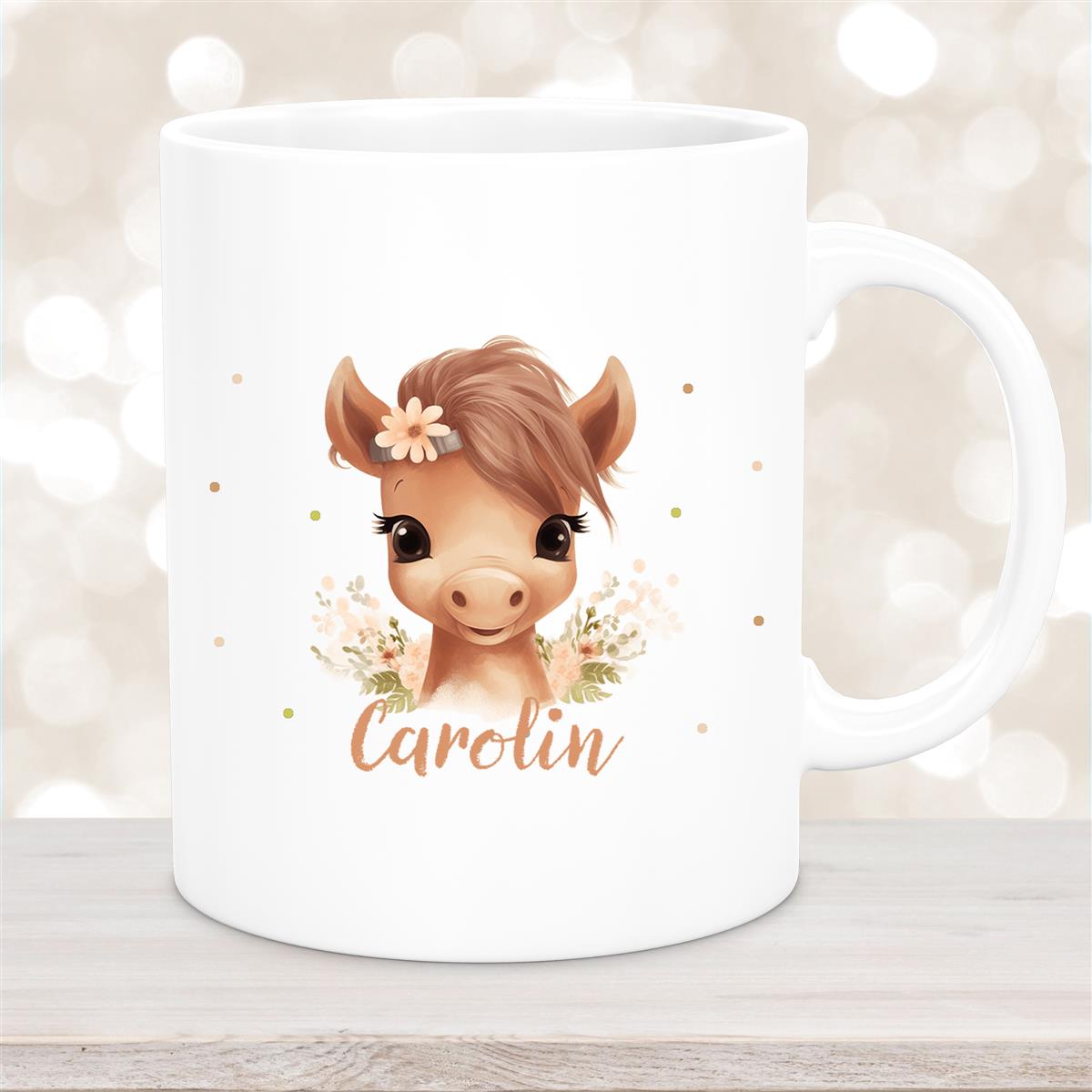 Tasse Pferd #6 Wunschname Keramik Kinderbecher personalisiert Weiß