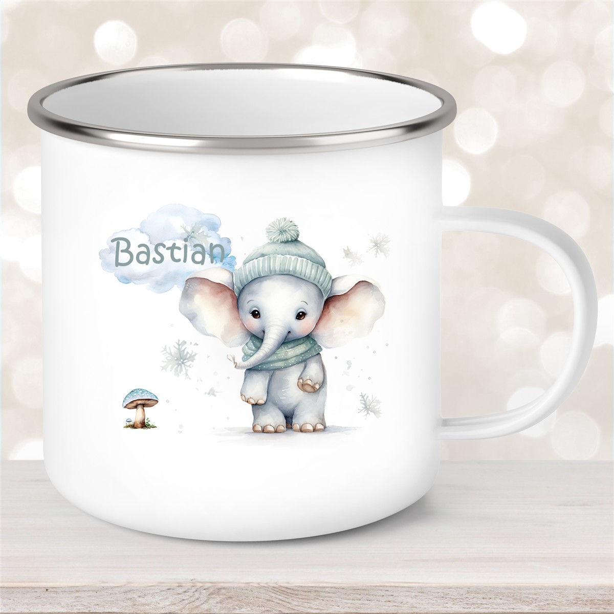 Tasse Wunschname Weihnachten Elefant #1 Emaille Kinderbecher
