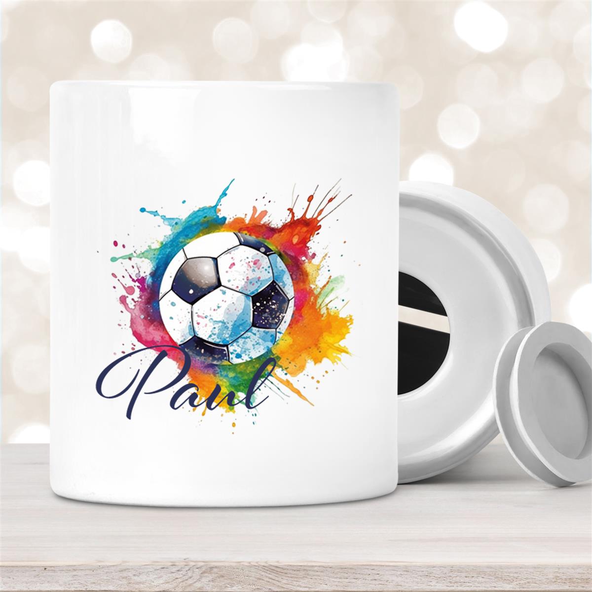 Spardose mit Wunschname Fußball # 20 personalisiert