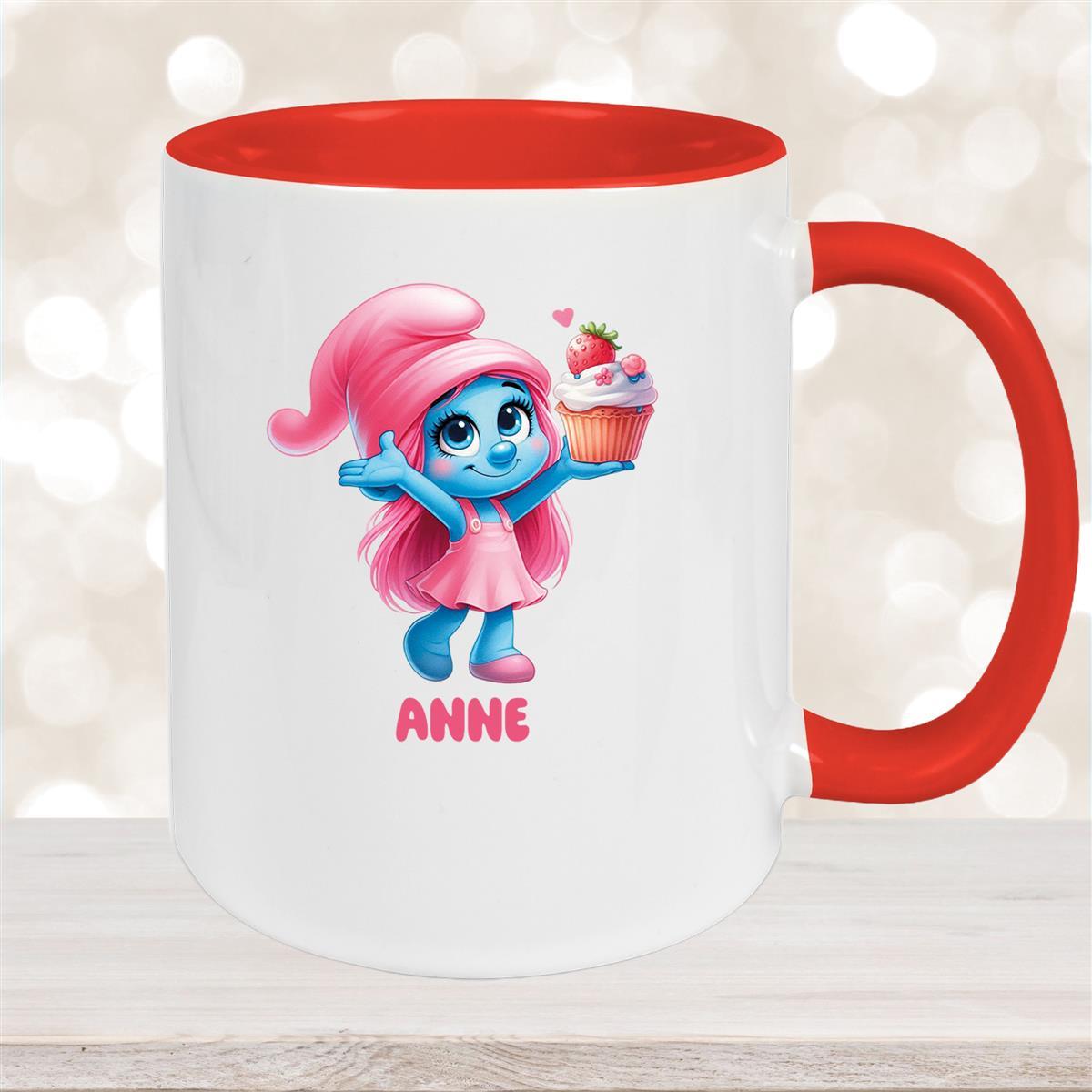 Tasse Kinder Schlumpf #2 mit Muffin Wunschname Keramik Kinderbecher personalisiert versch. Farben