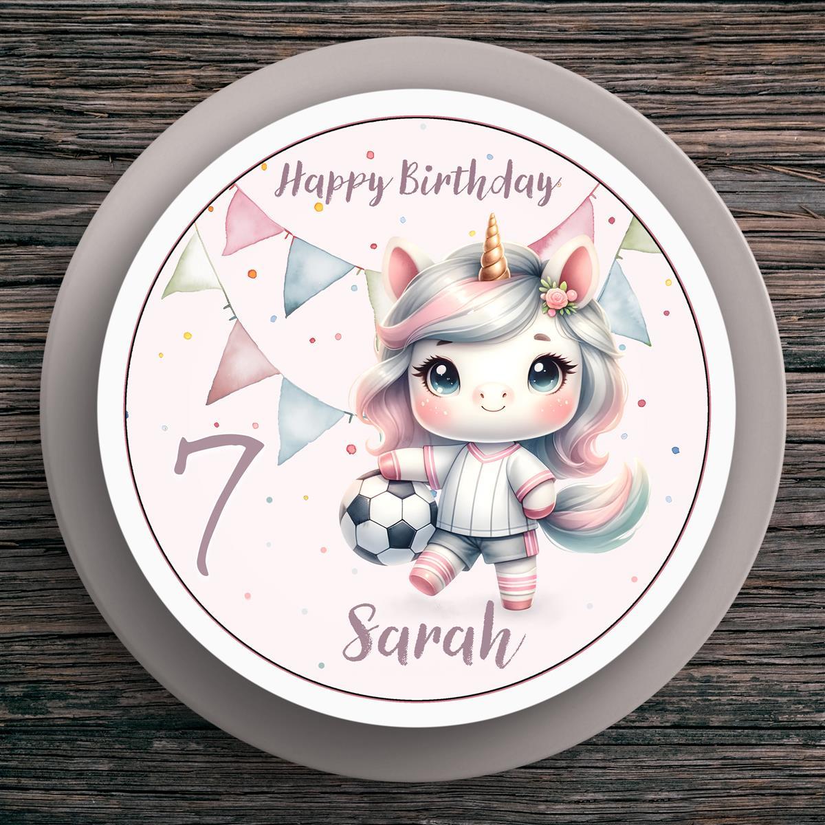 Tortenaufleger Geburtstag Fußball #8 Einhorn Unicorn Name & Zahl (20cm) Fondant Papier