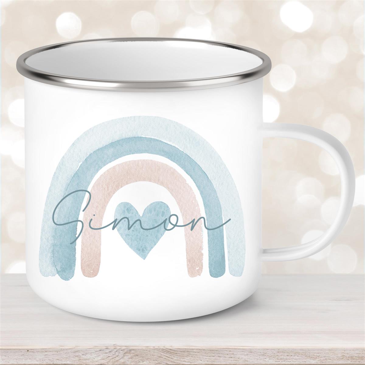 Tasse Wunschname Regenbogen #6 Emaille Kinderbecher