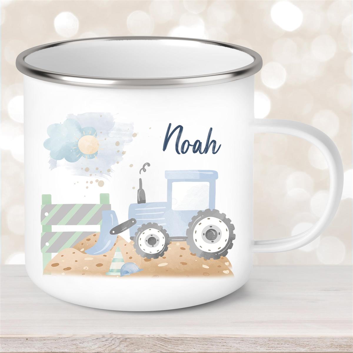 Tasse Wunschname Baustelle Traktor #1 Emaille Kinderbecher