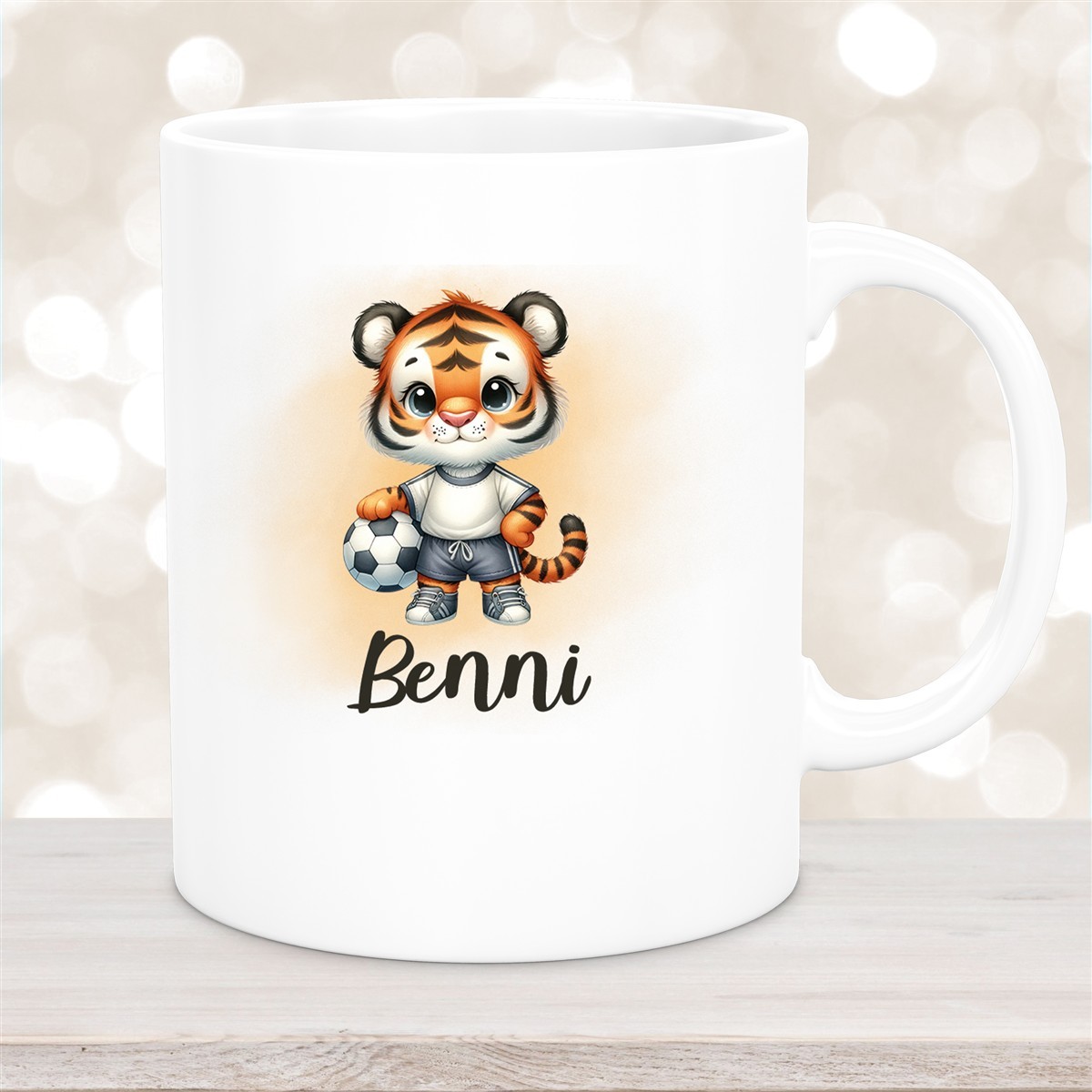 Tasse Wunschname Fußball #16 Personalisiert Tiger Keramik Kinderbecher versch. Farben