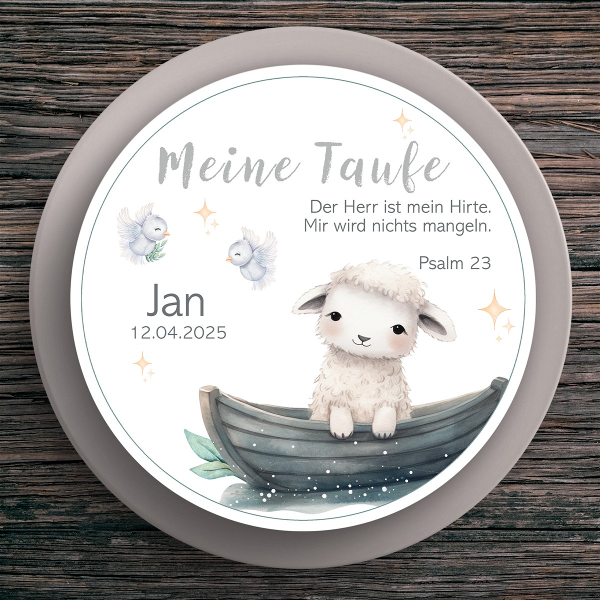 Tortenaufleger Taufe Schaf #1 Name & Datum (20cm)