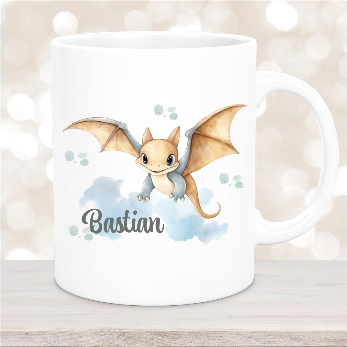 Tasse Wunschname Dino #4 Keramik Kinderbecher Weiß