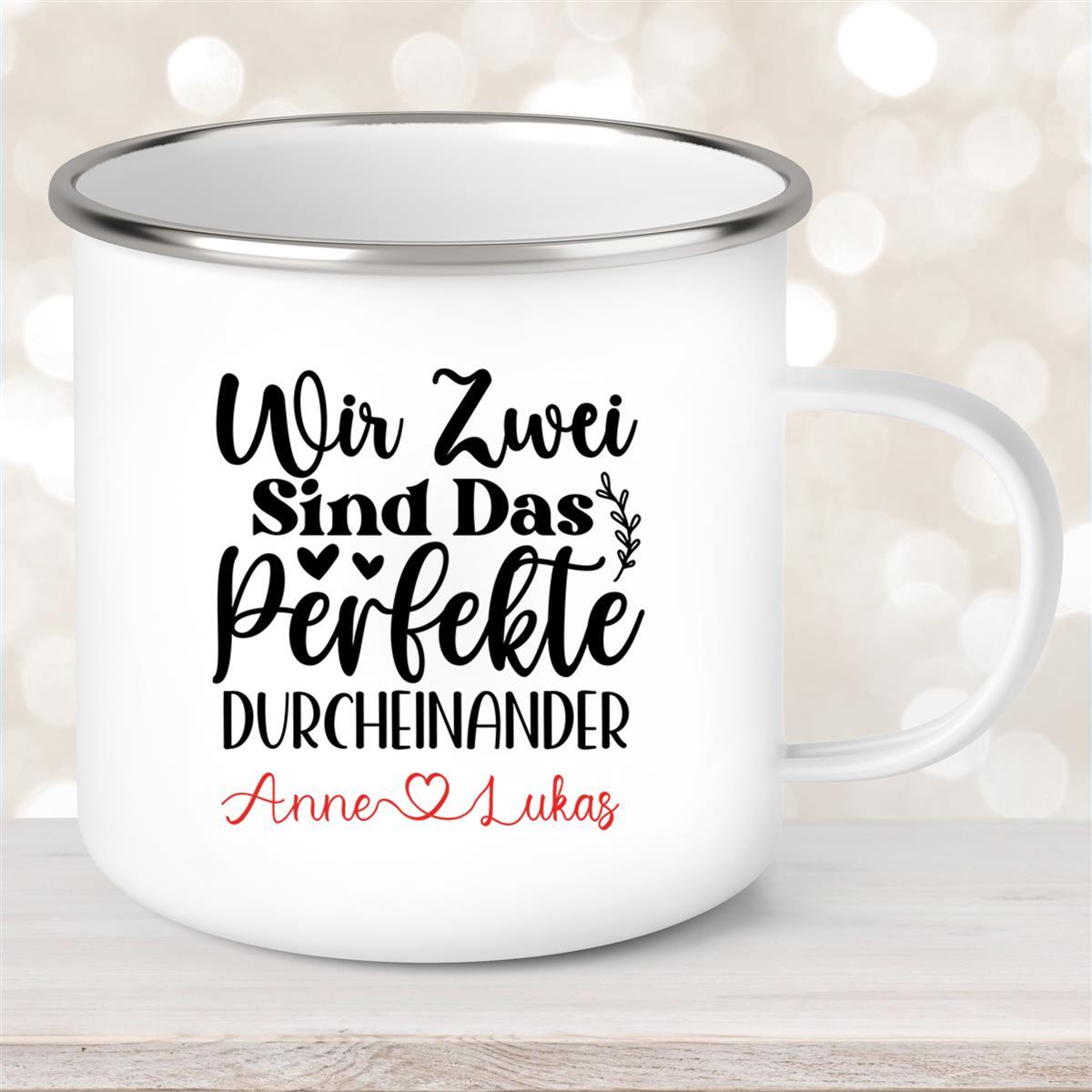 Tasse Liebe - "Wir Zwei sind das perfekte Durcheinander" Valentinstag Wunschnamen Emaille personalisiert
