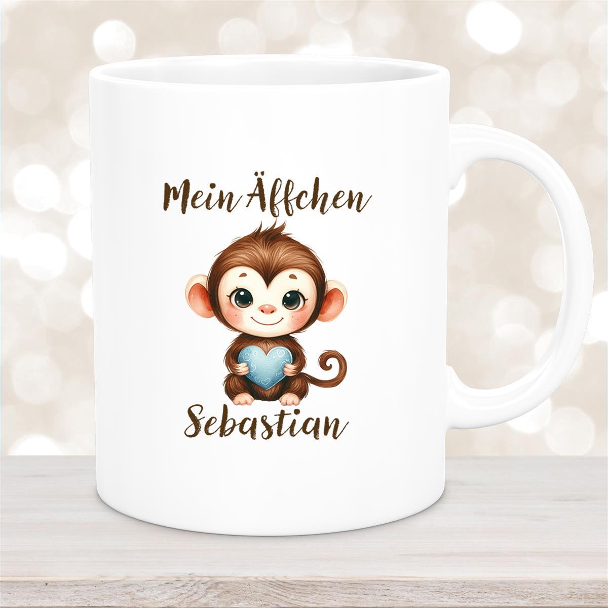 Tasse Liebe - Äffchen Valentinstag Wunschnamen Keramik personalisiert Weiß