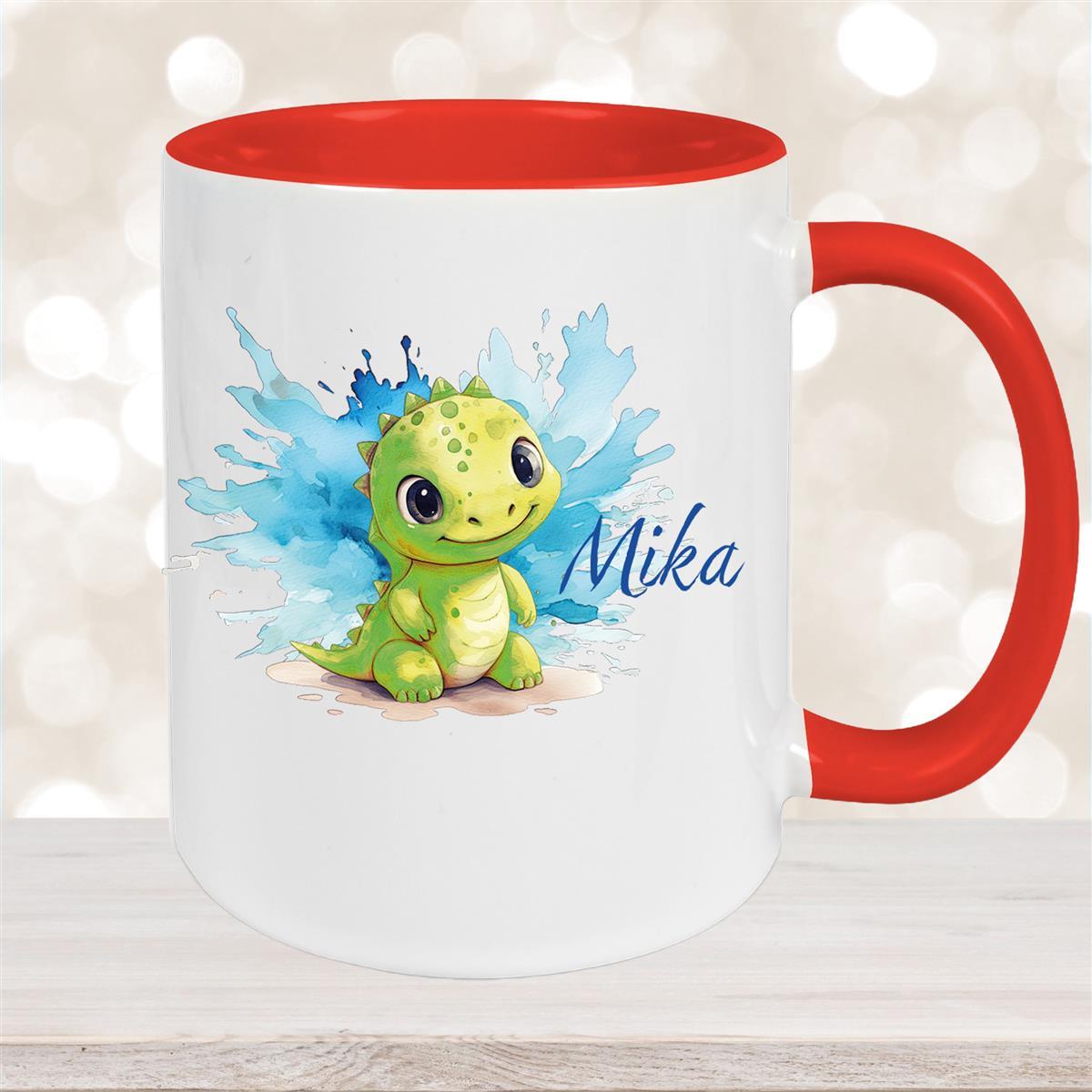 Tasse Dino #12 Wunschname Keramik Kinderbecher Personalisiert versch. Farben