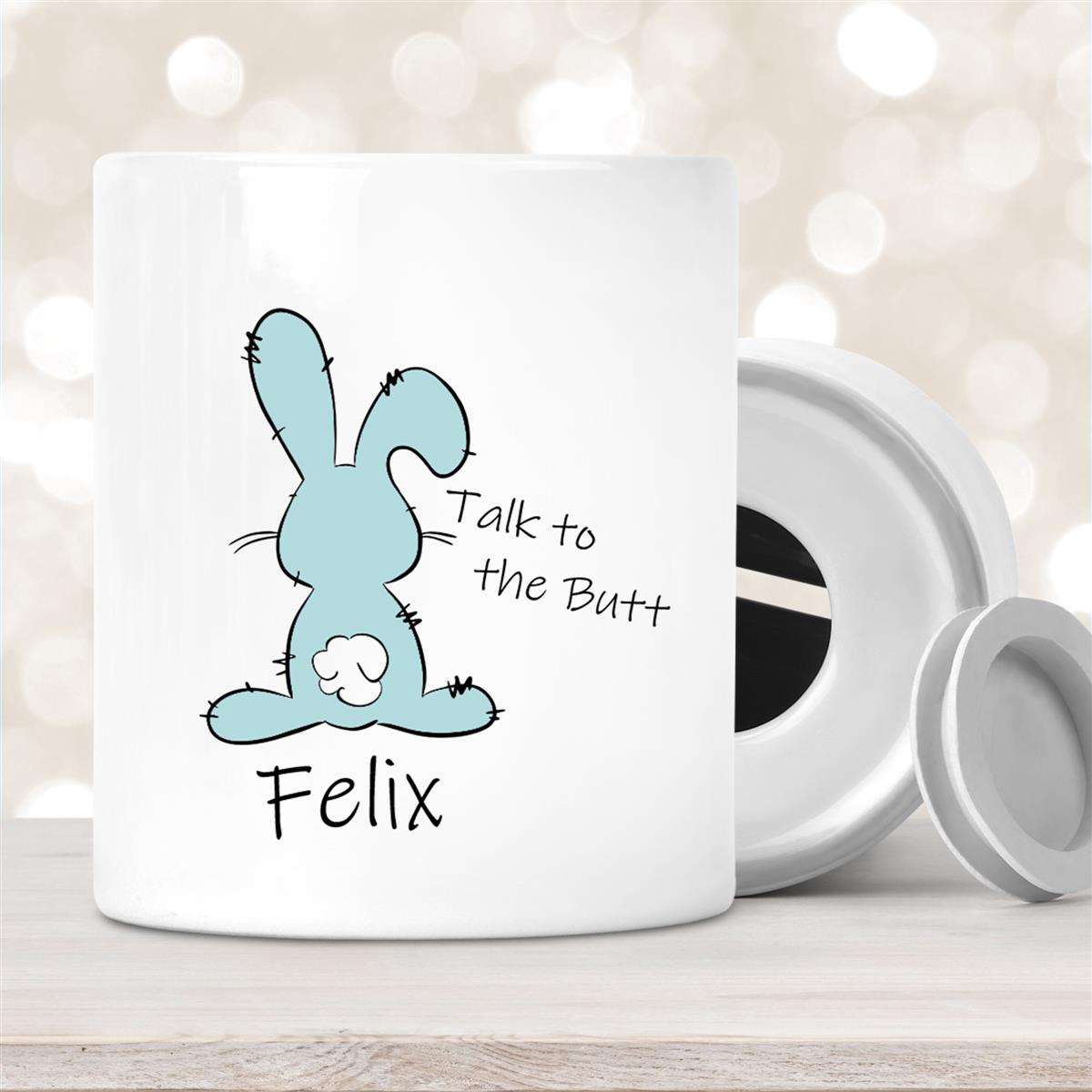 Spardose Ostern - Hase Talk to the Butt #2 mit Wunschname personalisiert