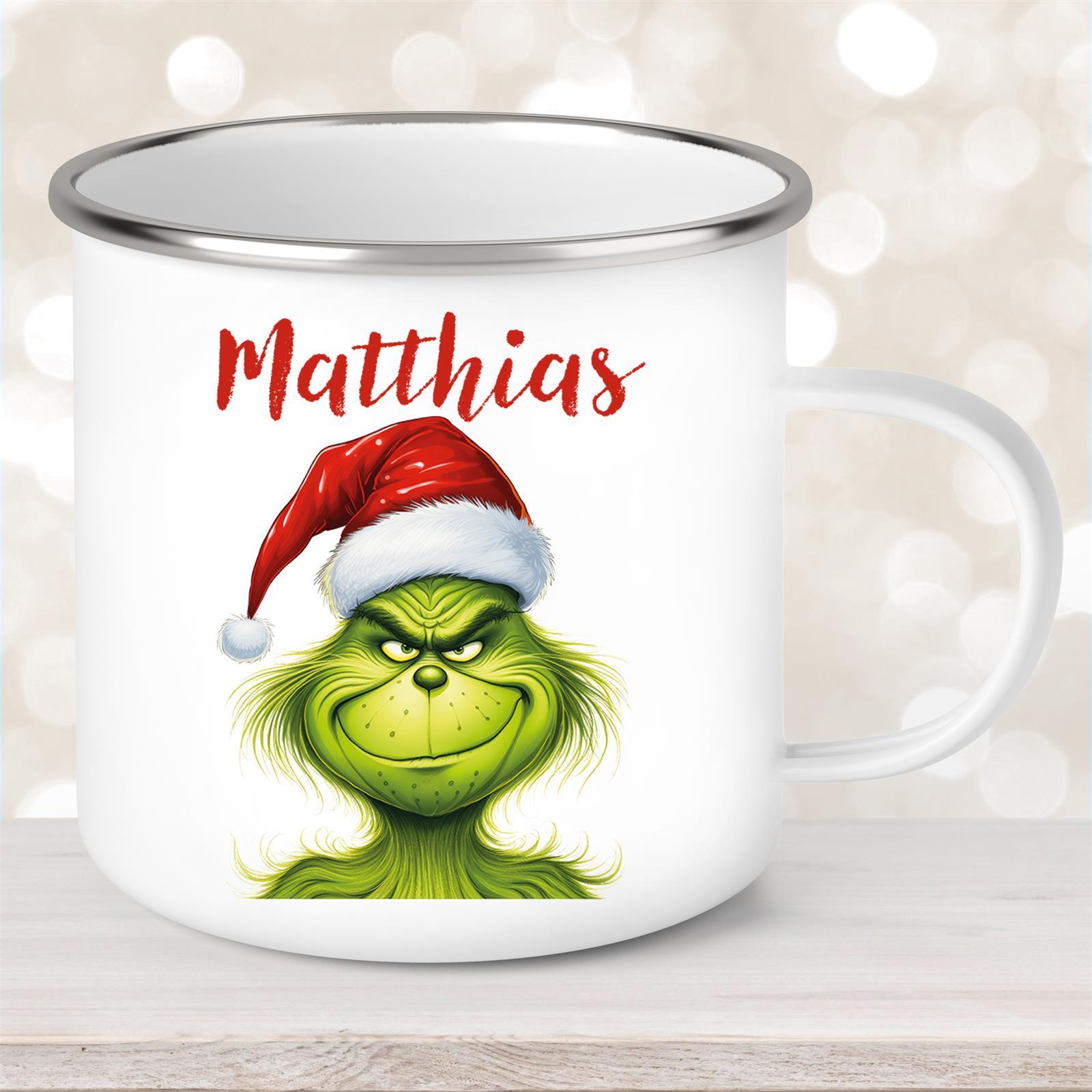 Tasse Wunschname Weihnachten Grinch #3 Emaille Kinderbecher