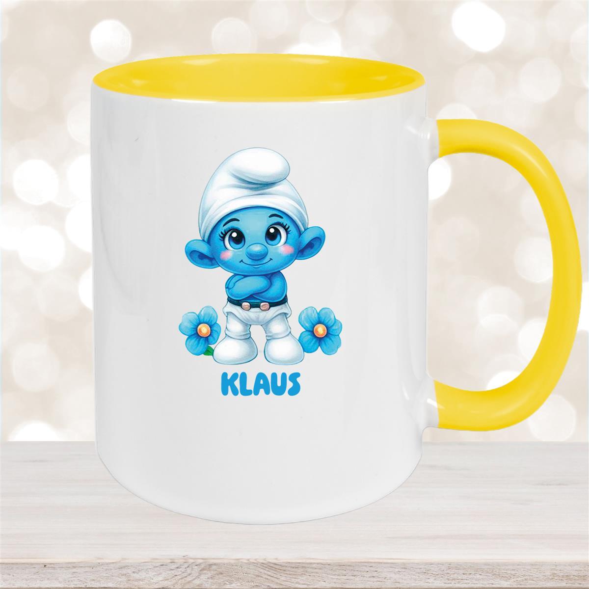 Tasse Kinder Schlumpf #3 Wunschname Keramik Kinderbecher personalisiert versch. Farben