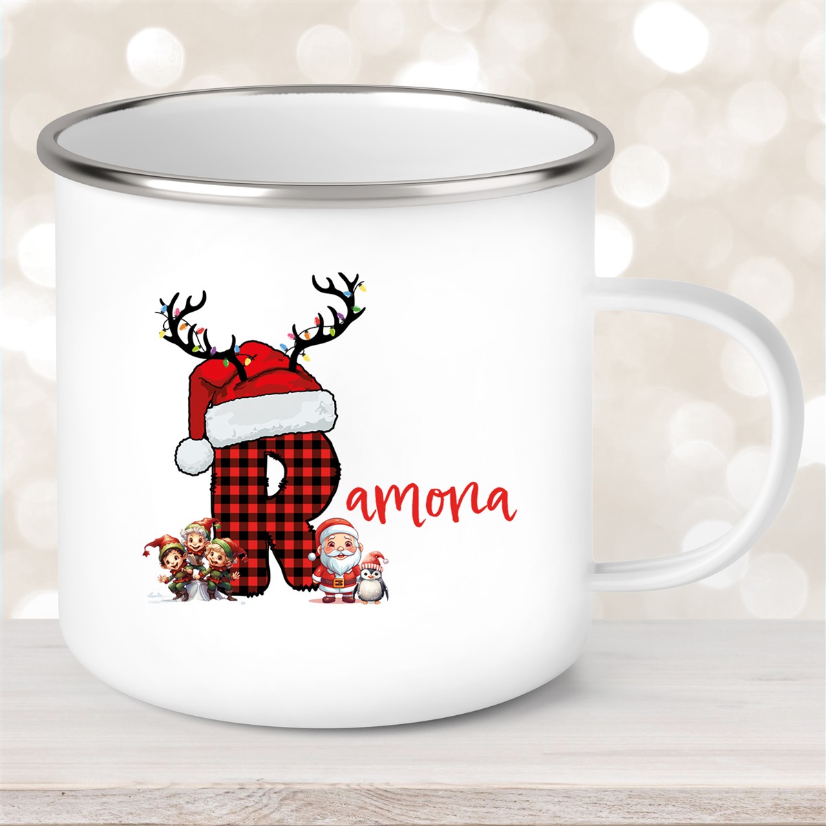 Tasse Wunschname Christmas Buchstabe Emaille Kinderbecher