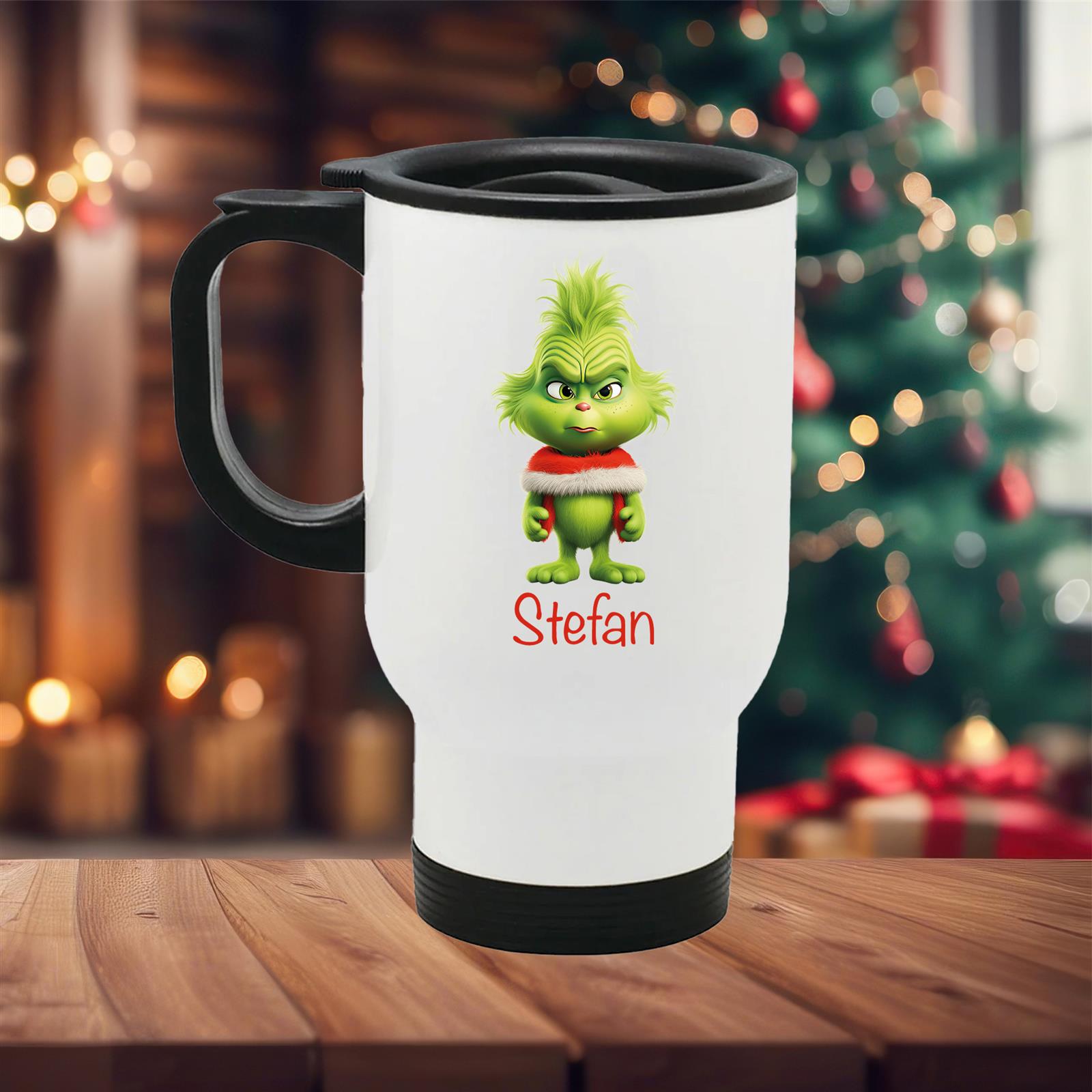 Edelstahl-Thermobecher mit Deckel Weihnachten Grinch 1# personalisiert weiß