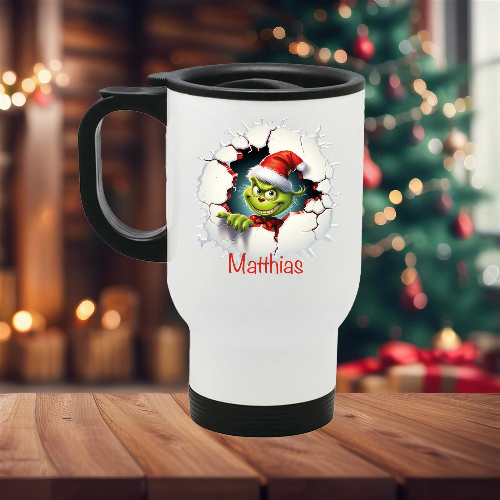 Edelstahl-Thermobecher mit Deckel Weihnachten Grinch 8# personalisiert weiß